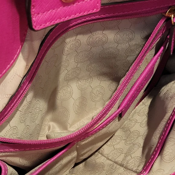 Michael Kors Hamilton Large Satchel Hot Pink Fuchsia Saffiano Leather Lock Bag